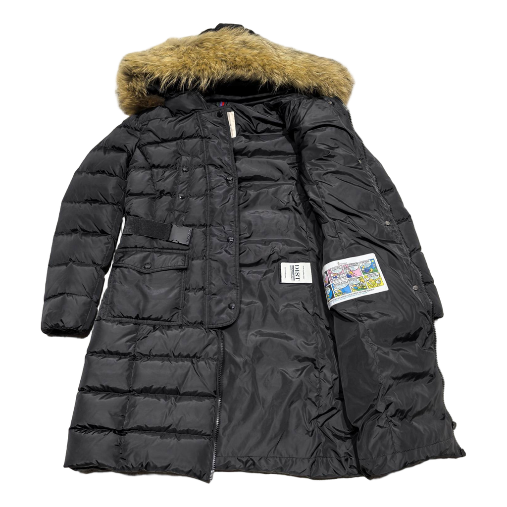 Moncler Four-Pocket Fur-Trim Hooded Long Puffer Coat – Black