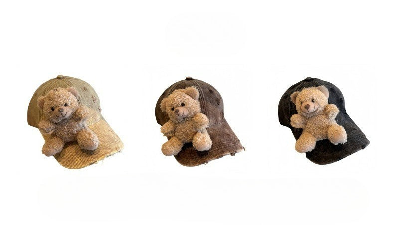 Vintage Washed 3D Teddy Bear Baseball Cap Y2K Streetwear Hat