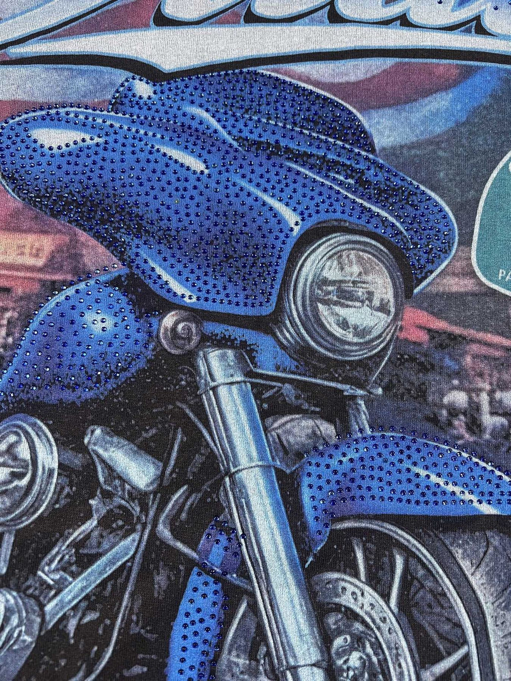 DUAA Blue Motorcycle Graphic Studded T-Shirt