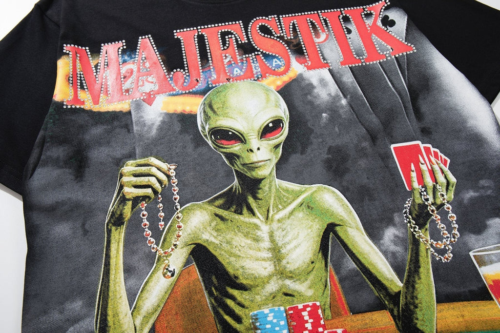 MAJESTIK Distressed Rhinestone Graphic T-Shirt