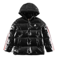 Moncler Tricolour Sleeve-Stripe Glossy Hooded Puffer – Icon