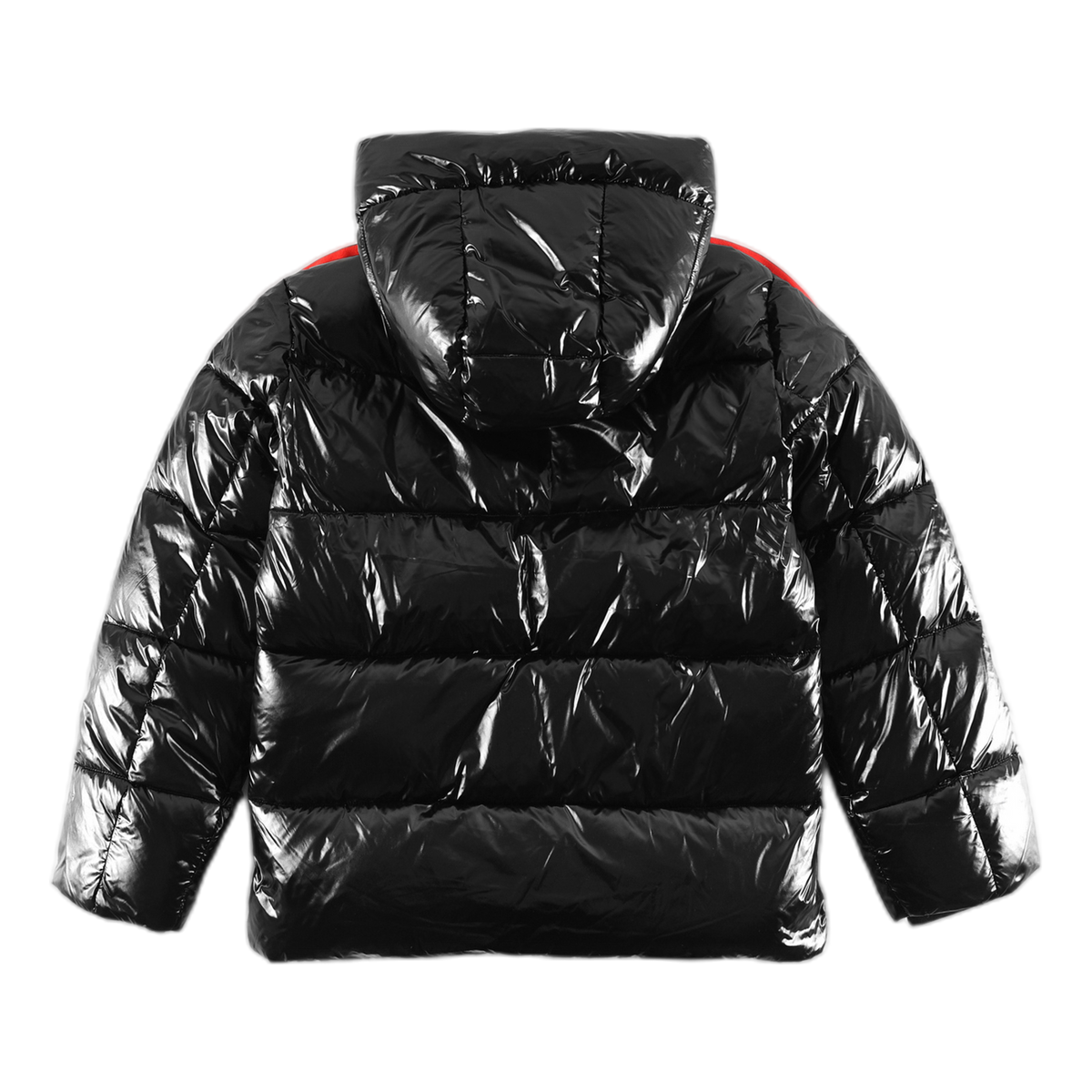Moncler Tricolour Sleeve-Stripe Glossy Hooded Puffer – Icon