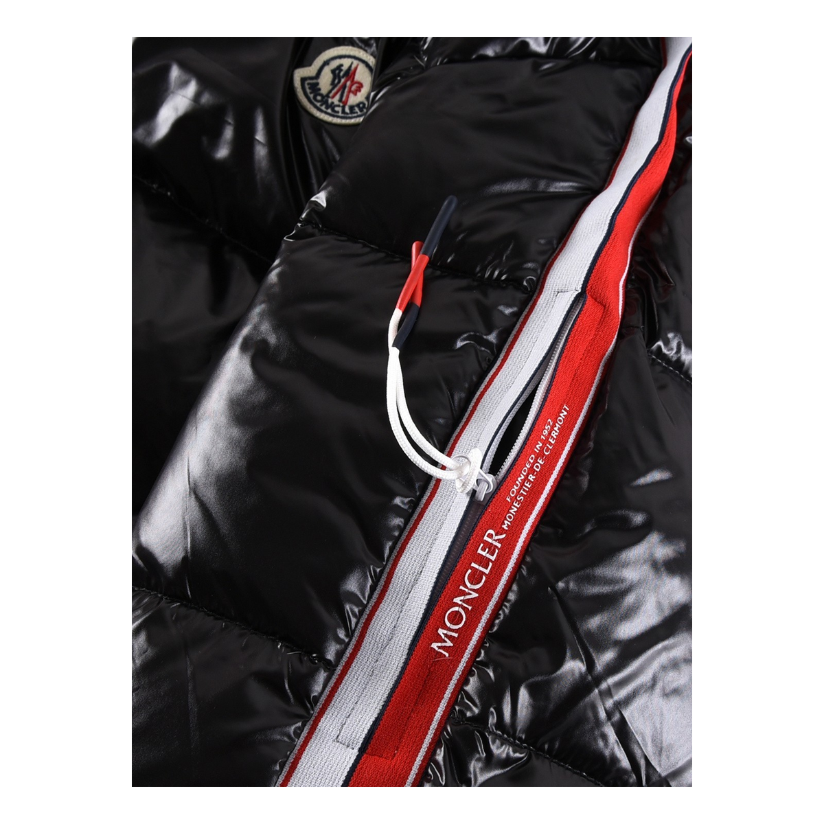 Moncler Tricolour Sleeve-Stripe Glossy Hooded Puffer – Icon