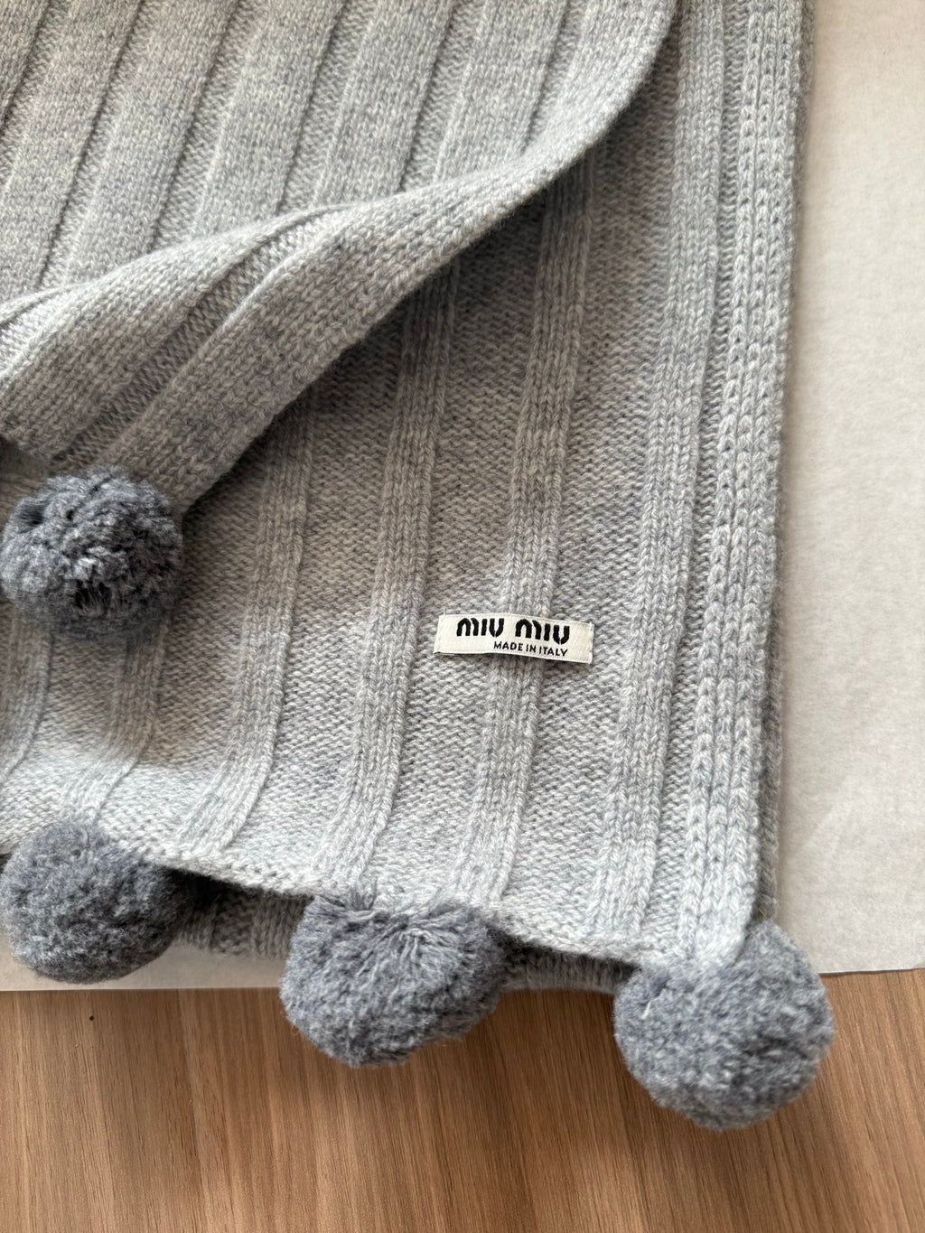 Miu Miu Style Pom-Pom Rib-Knit Scarf