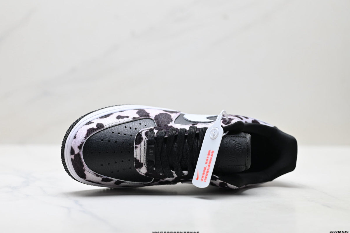 Nike Air Force 1 Low Black White Cow Print Unisex Sneakers Style 05