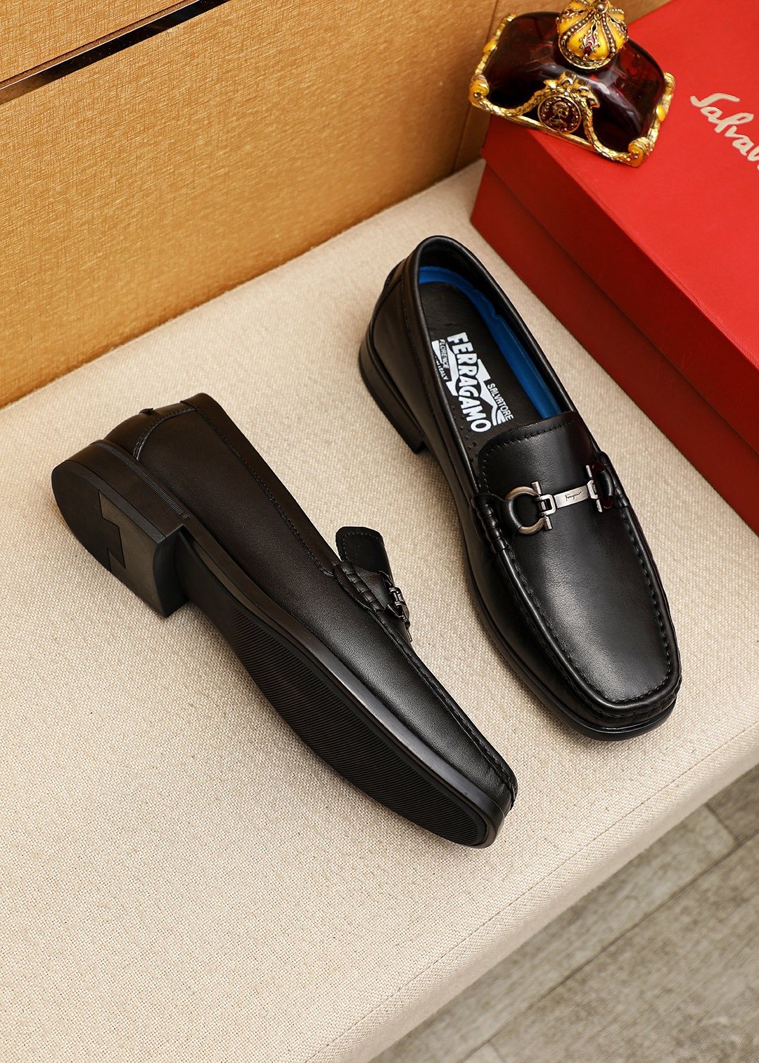 Ferragamo Black Metal-Bit Loafers - Apron Toe