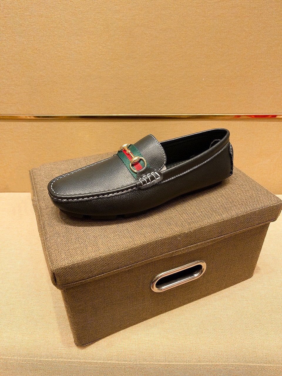 Gucci Black Loafers with Red and Green Strap