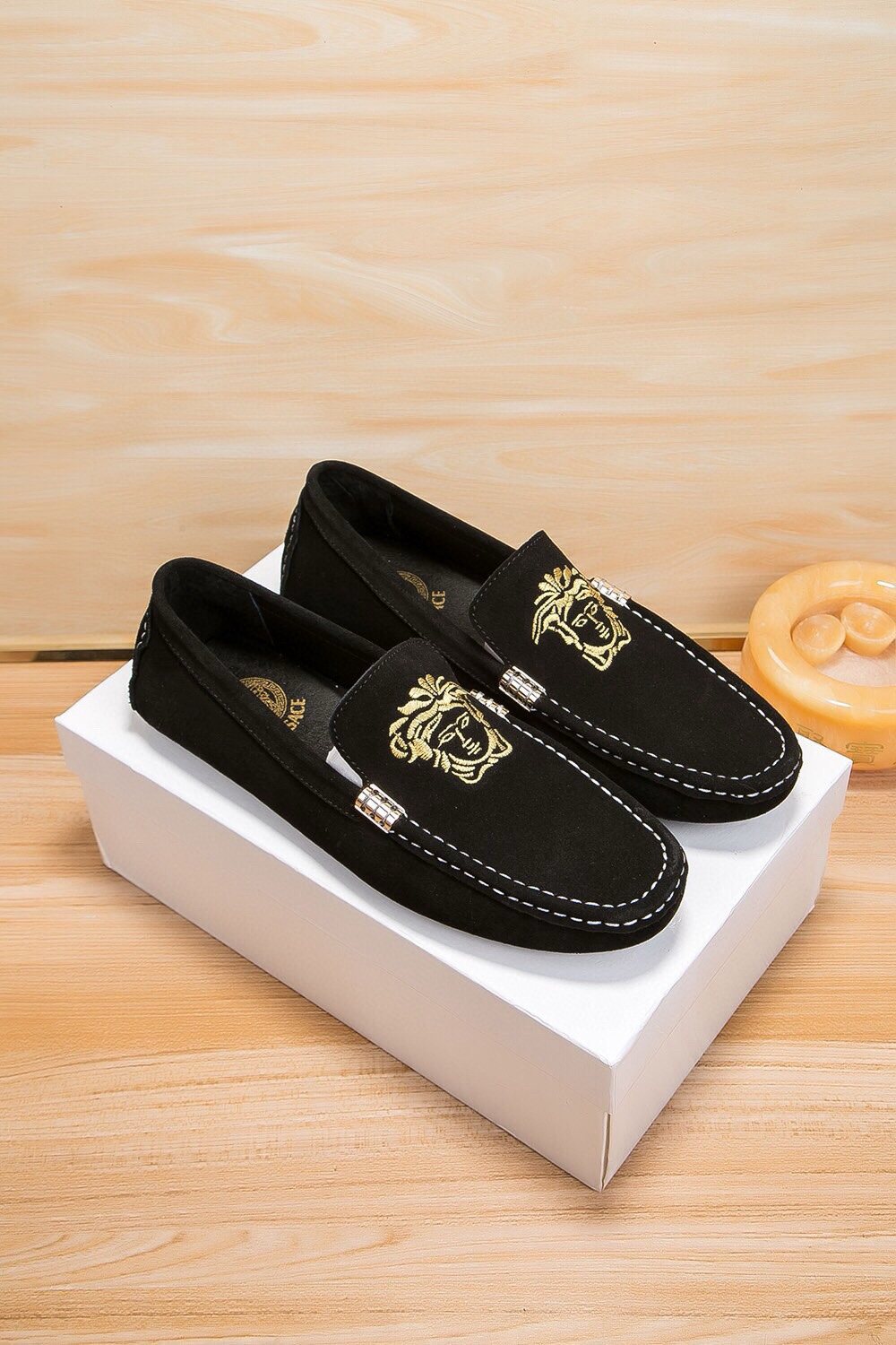 Versace Men's Gold-Embroidered Loafers