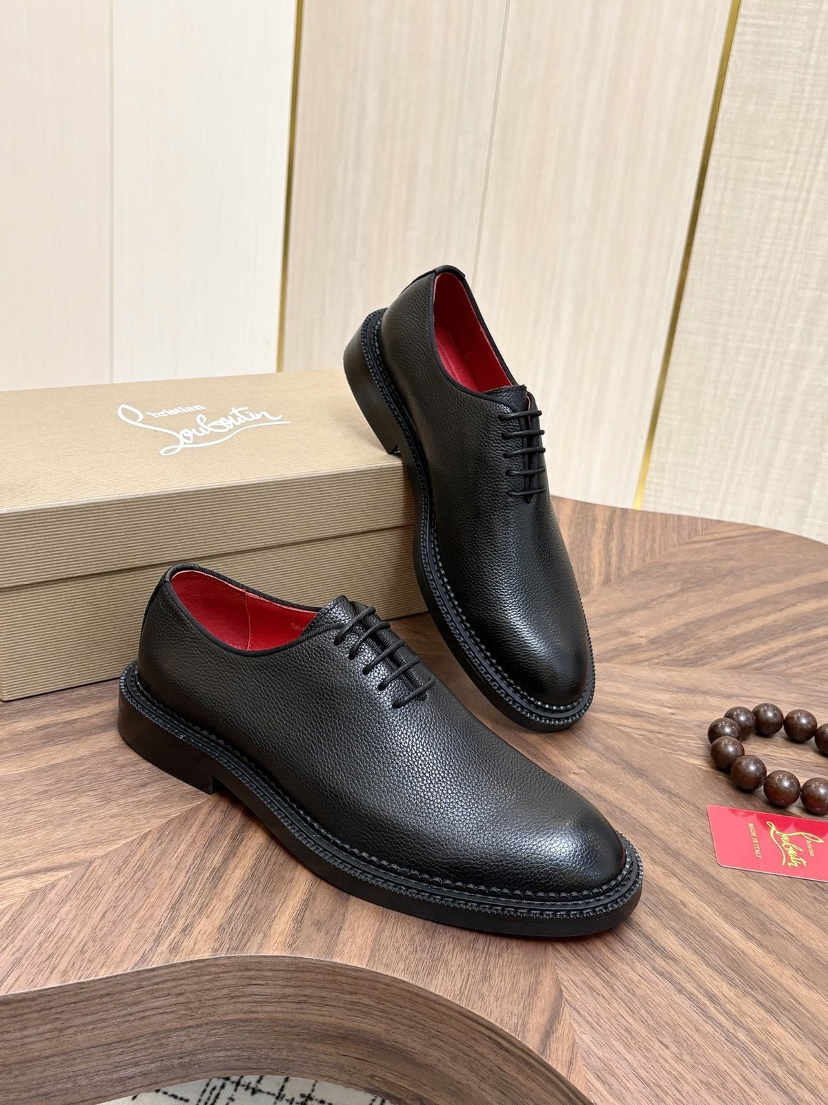 Black Lace-Up Dress Shoes with Red Lining