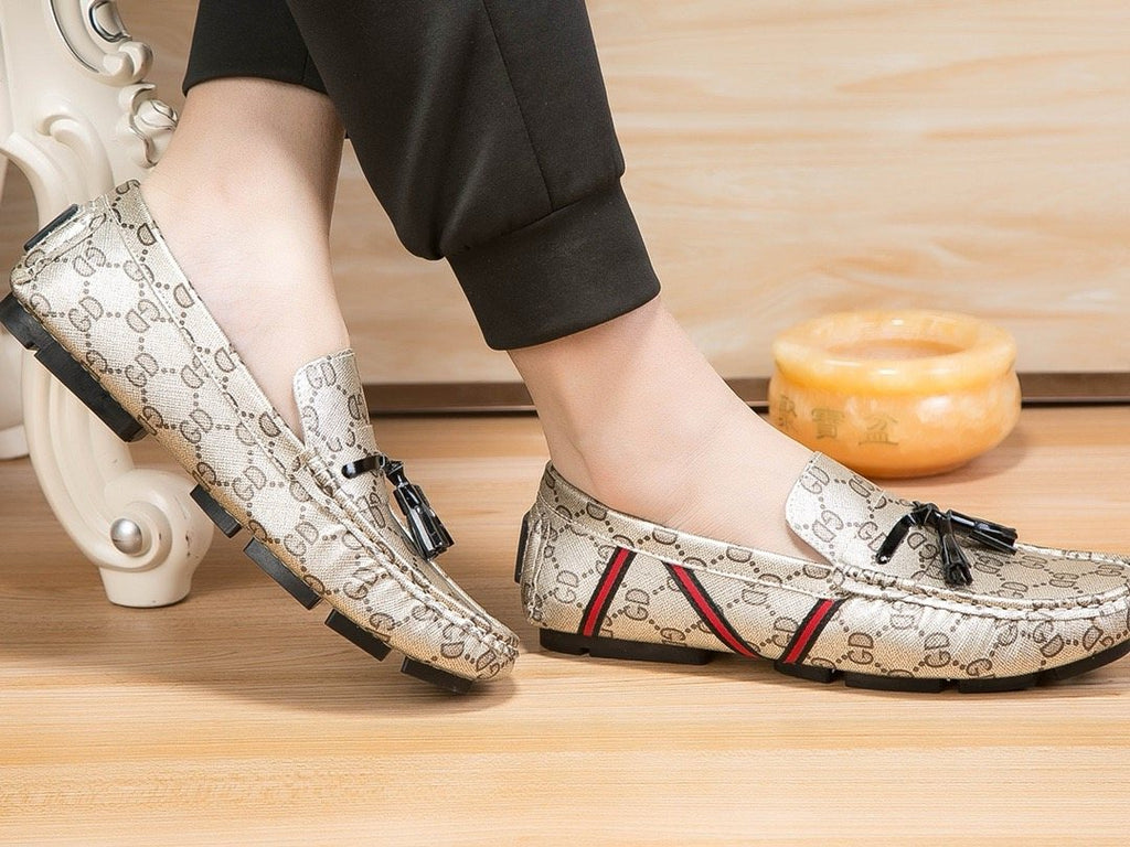 Gucci Monogram Stripe Tassel Loafers