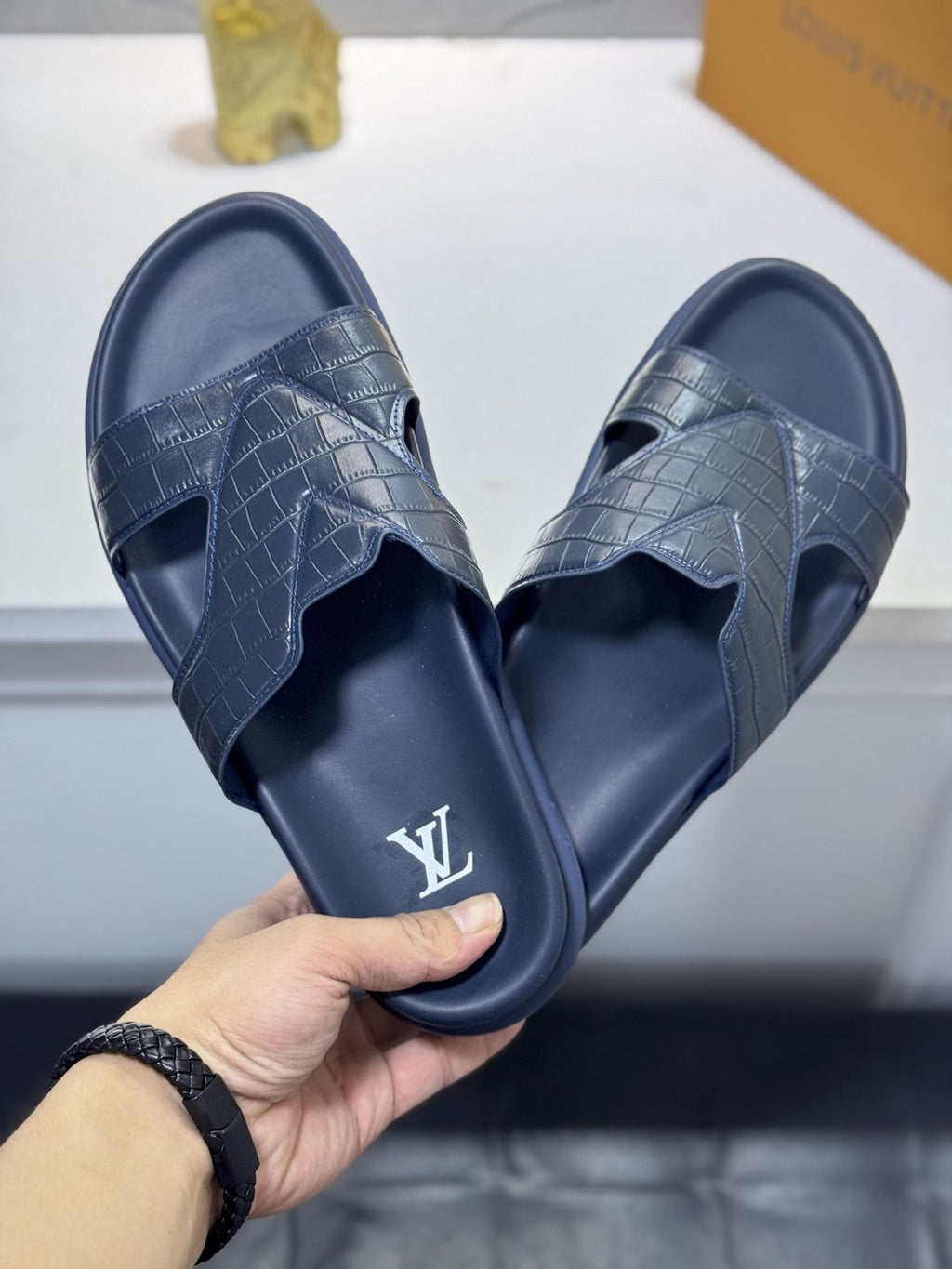 Louis Vuitton Embossed Strap Slide Sandals