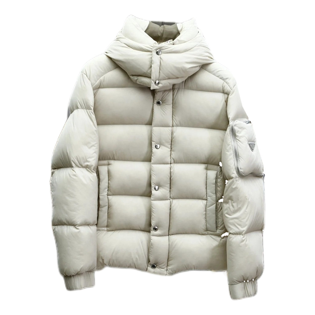 Prada Hooded Puffer Jacket – Iconic Sleeve Pouch Design