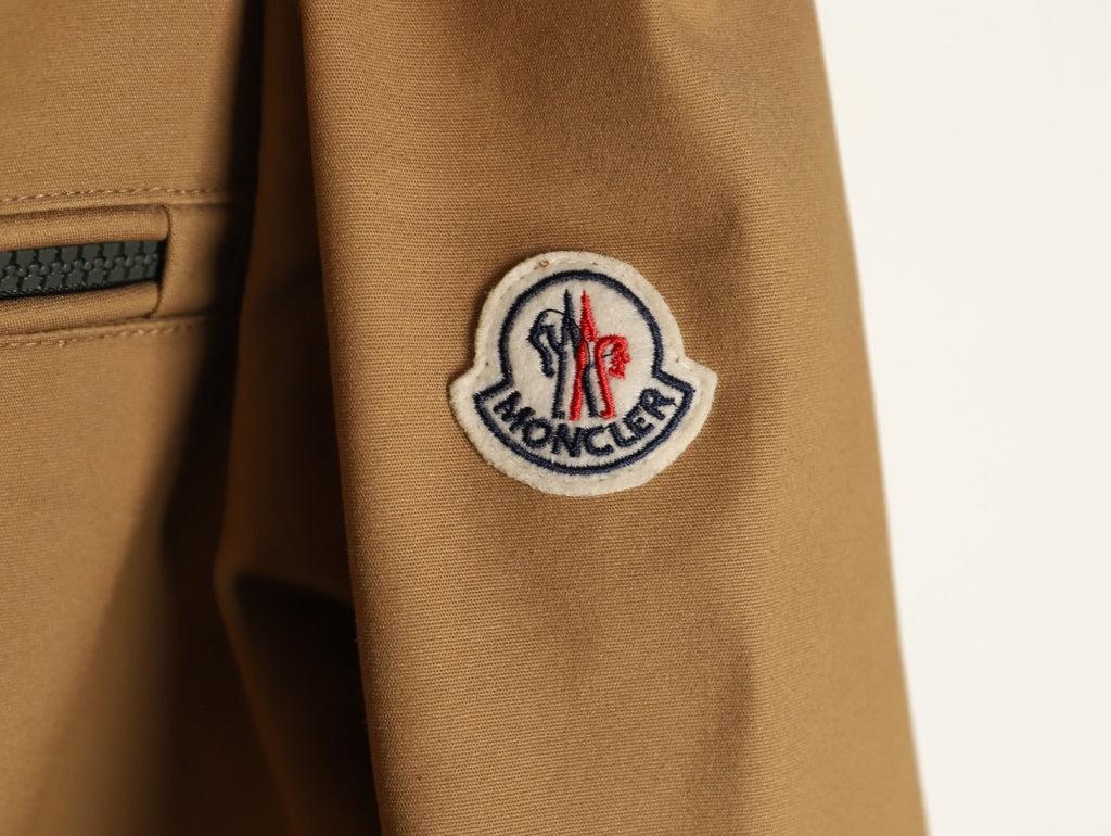 Moncler Contrast-Stripe Chest-Zip Jacket - Camel